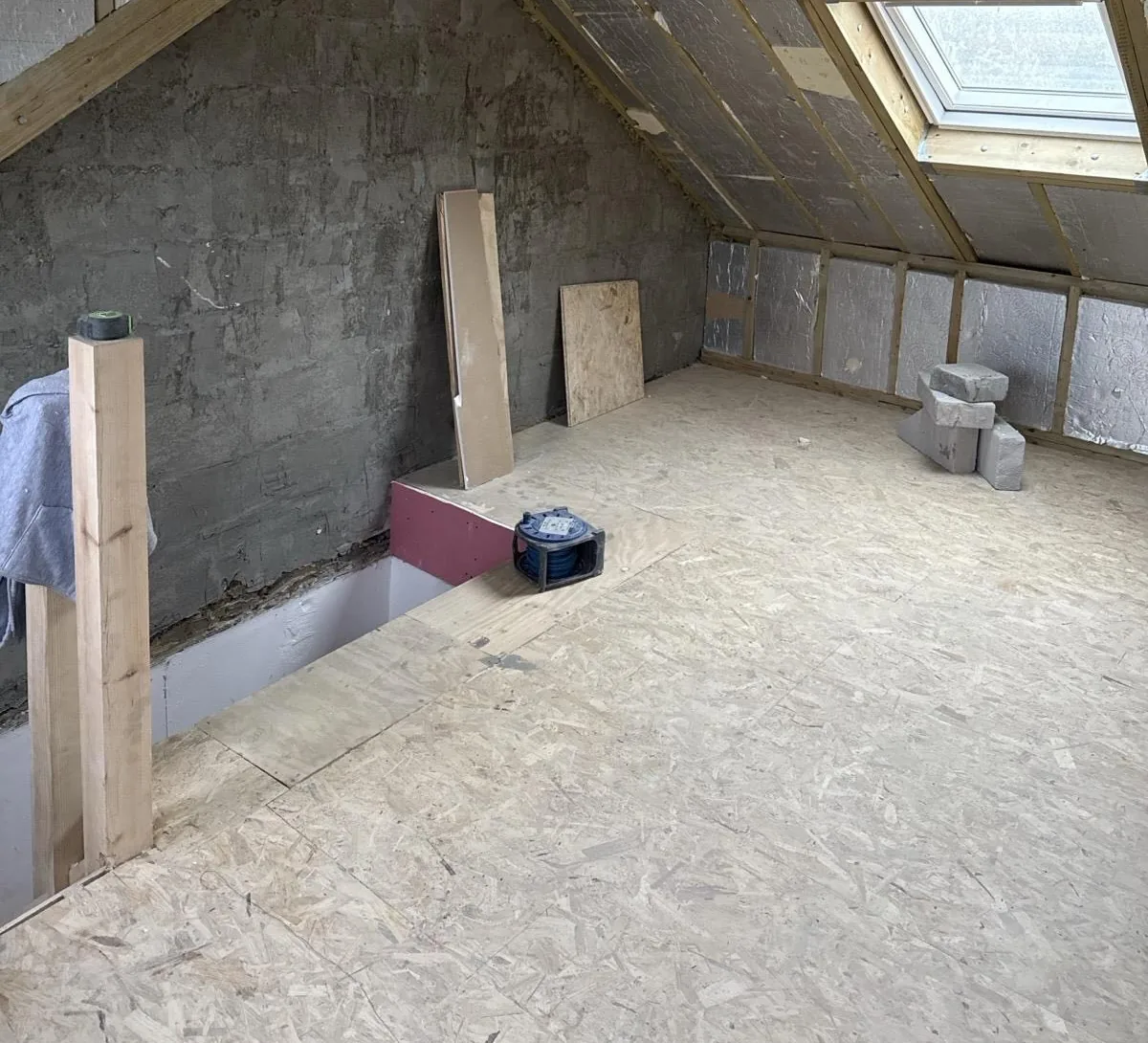 Insulated loft roof and subfloor.